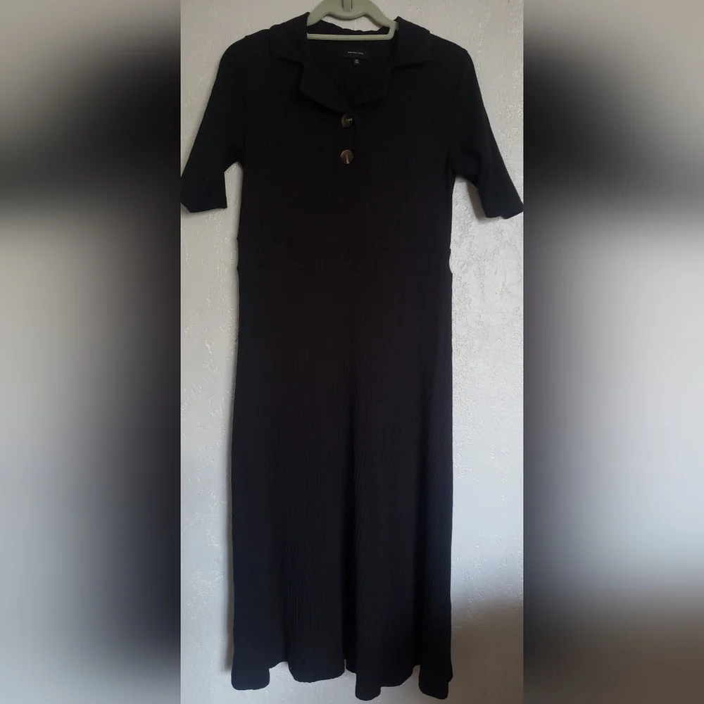 Who What Wear Short Sleeves Midi black ribbed knit collared dress Size M - Picture 2 of 7